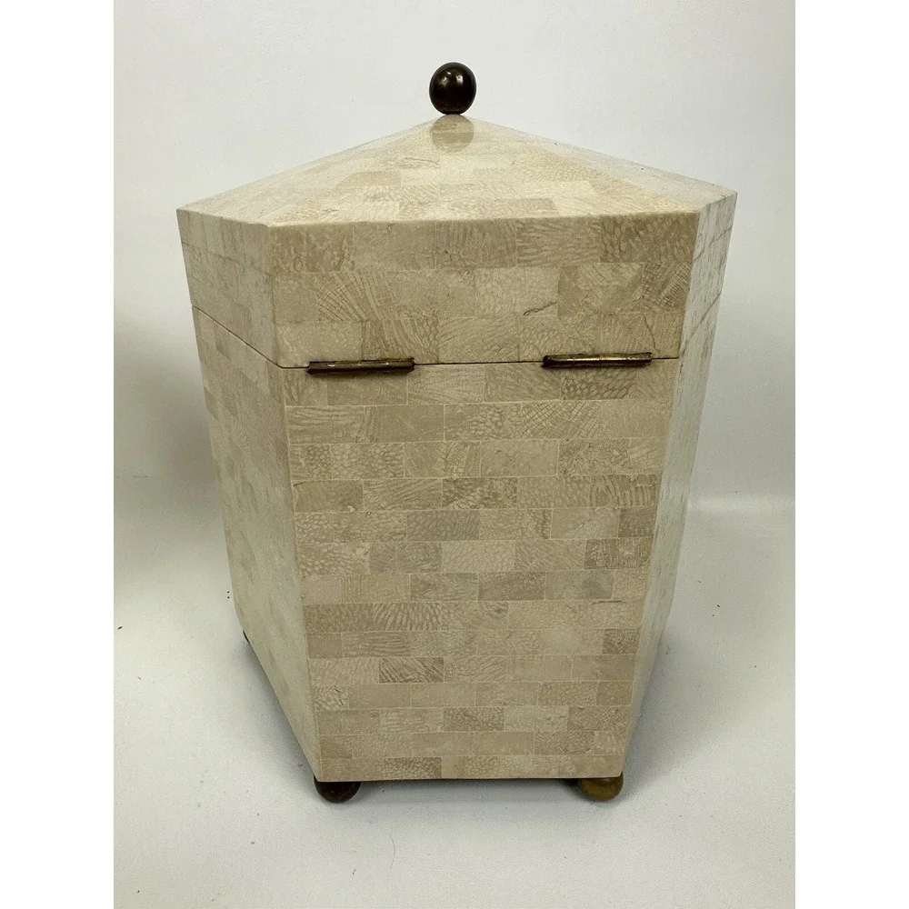 Maitland Smith Tessellated Hexagon Box Shell Stone Marble Over‎ Wood 14